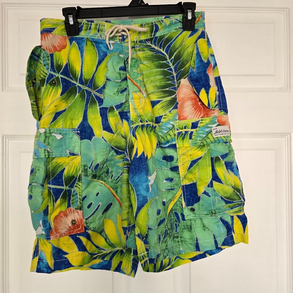 Polo Ralph Lauren Men's Tropical Print Swim Trunks Shorts Multi Pockets Sz 30